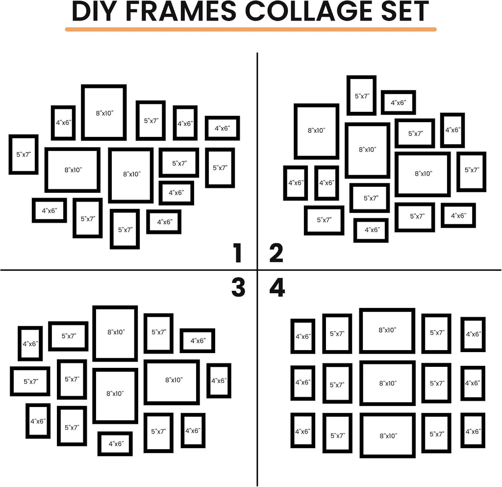 Venusmiles 15 Pack Picture Frames Collage Wall Decor, Gallery Frame Set for Wall Mounting or Tabletop Display, Multi Sizes Including 3pcs 8x10, 6pcs 5x7, 6pcs 4x6, Oak