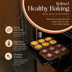 Nonstick Bakeware Set 8 Piece - Stackable Baking Pan Set, Oven safe 450°F, Carbon Steel Baking Set with Muffin, Loaf, Cookie Sheets & Roaster, Easy Storage, BPA-Free (Dark Brown)