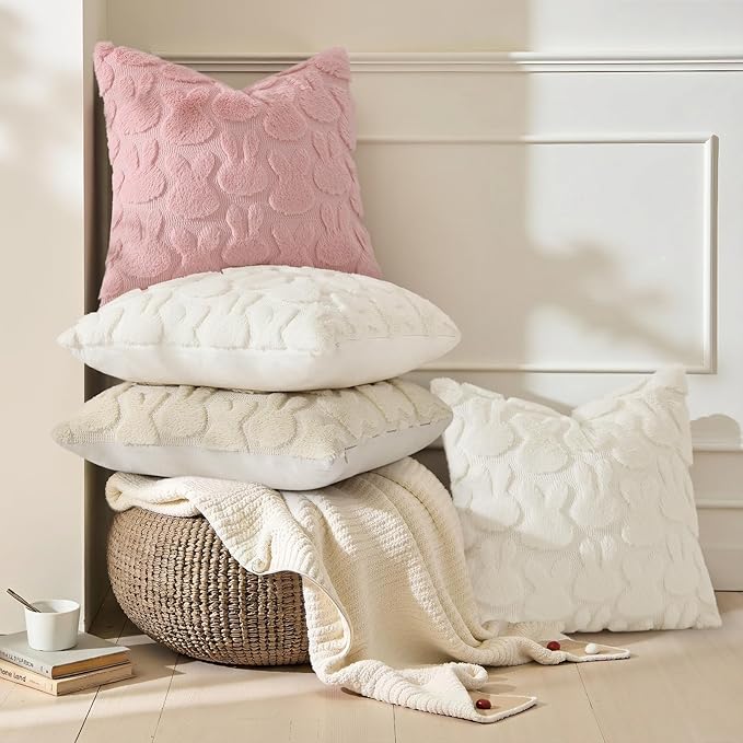 decorUhome Easter Bunny Pillow Covers 18x18 Inch Set of 2, Soft Plush Faux Wool - Image 2