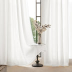White Linen Curtains 45 inch Length 2 Panel Set - Image 6