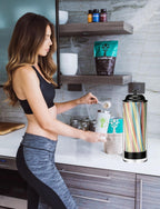 Glass Straw Holder Dispenser w/Lid, Clear Container for Counter