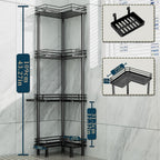 Corner Shower Caddy Standing - 4-Tier Stainless Steel Shower Organizer with Soap Holder and 4 Hooks, Large Capacity Corner Shelf Stand for Bathroom, Rest Room, Black