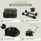 Extra-Large Rolling Cleaning Caddy with Wheels,Cleaning Caddy Bag with Detachable Trolley,Water Resistant Lining Cleaning Supply Organizer with Handle for Cleaners,Housekeepers (Army Green)
