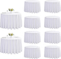 10-Pack Round 120-inch White Table Cloths, Solid Stain and Wrinkle Resistant Circular Tablecloth, Premium Plain Weave Polyester Fabric Table Linen Covers for Hotel, Banquet