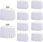 10-Pack Round 120-inch White Table Cloths, Solid Stain and Wrinkle Resistant Circular Tablecloth, Premium Plain Weave Polyester Fabric Table Linen Covers for Hotel, Banquet