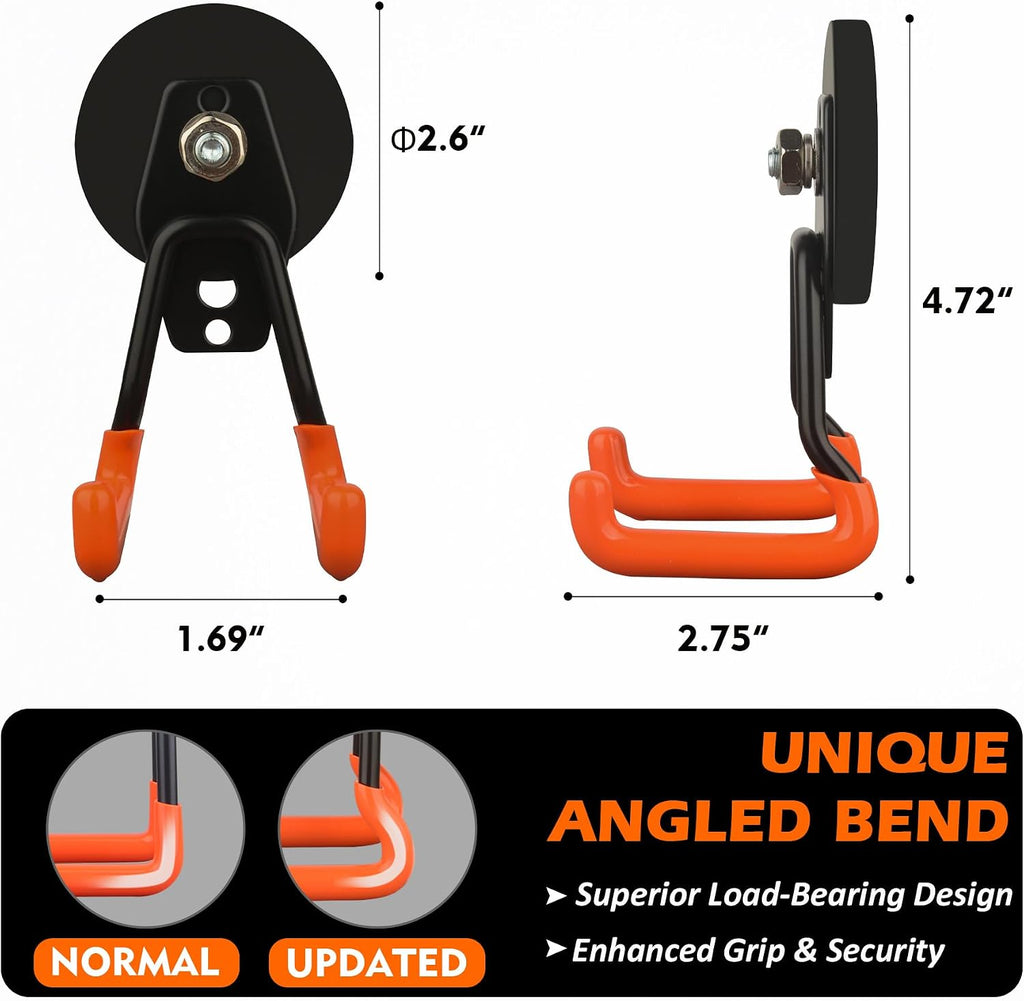 Upgraded Magnetic Hooks,4-Pack Heavy Duty Magnetic Garage Hook for Hanging,Φ2.59” 20lbs Magnet Garage Storage System Hooks to Securely Organize Toolboxes, Drill Drivers, Garden Hoses Shovels