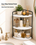 3-Tier Corner Bathroom Counter Organizer, Solid Pine Vanity Shelf, White