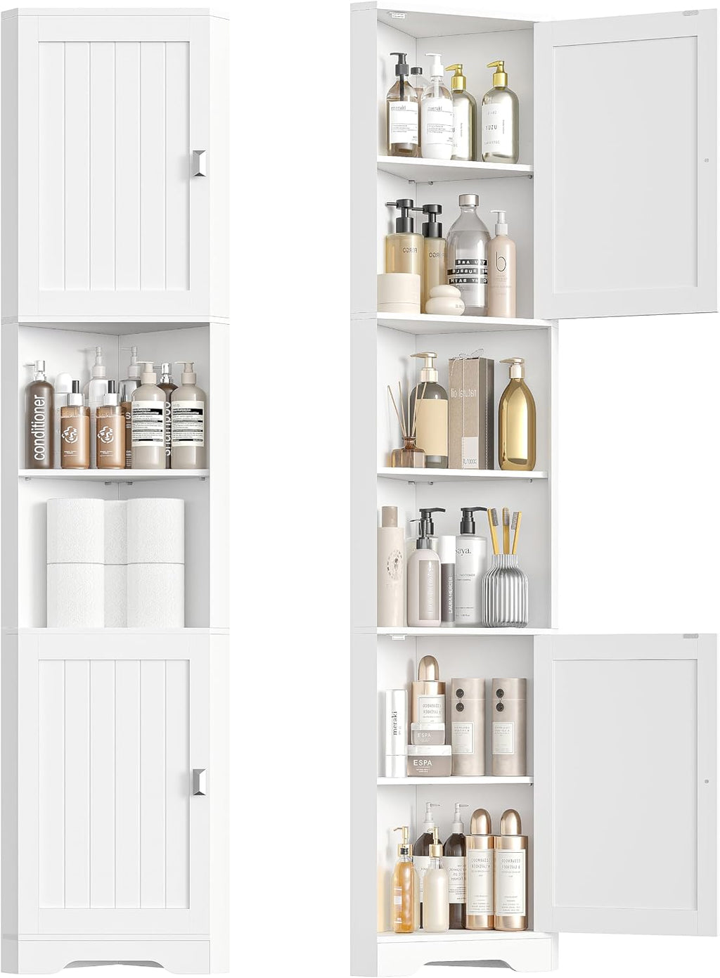 Tall Corner Storage Cabinet, 6-Tier Bathroom Storage Cabinet