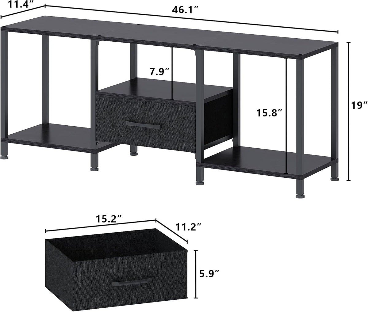 JARHETUN TV Stand with LED Lights, Entertainment Center with Open Shelves and Fabric Drawer, Media Console for 55 Inch TV, Television Stands for Living Room, Bedroom, Black
