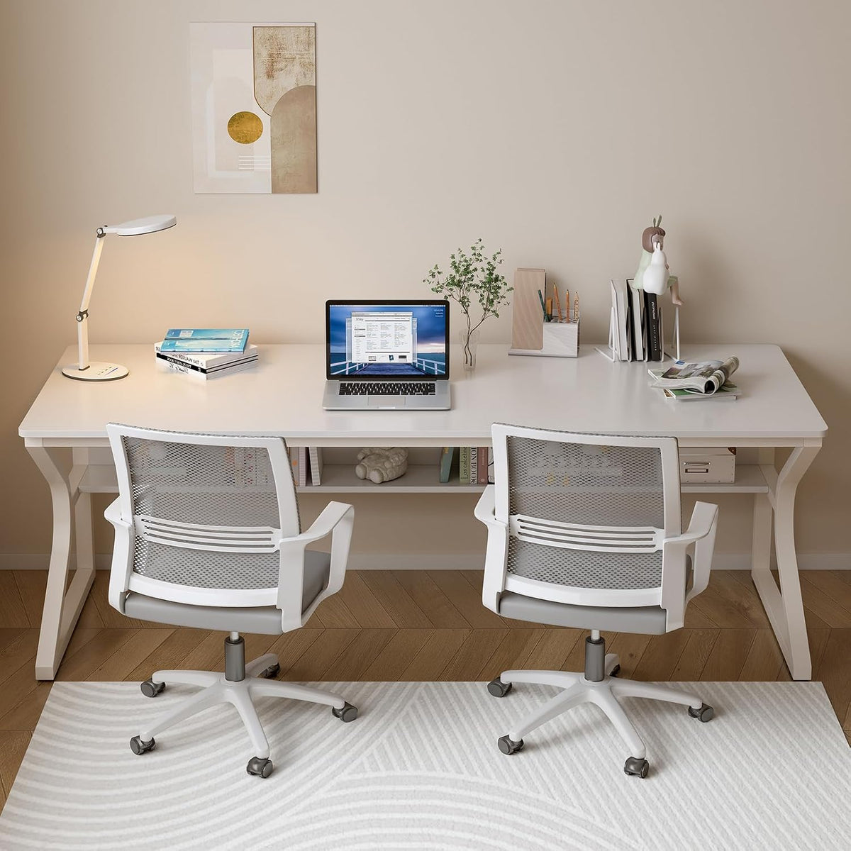 OSCHF 71-Inch Extra Long Desk with Storage Shelf, Warm White