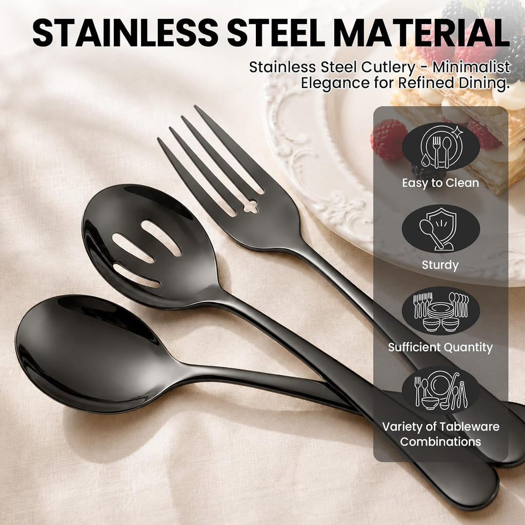 12-Piece Black Serving Utensils Set, Serving Spoons for Buffet