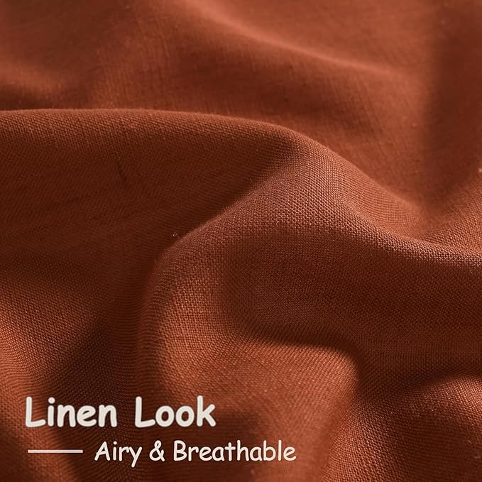 Nanspring Terracotta Long Linen Curtains 102 Inches Long 2 Panel Set Back Tab - Image 4