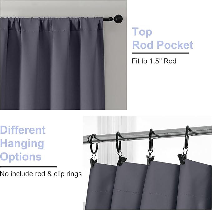 Simplebrand Ava Grey Short 36 Inches Blackout Curtain 2 Panels Set, Half Window - Image 4