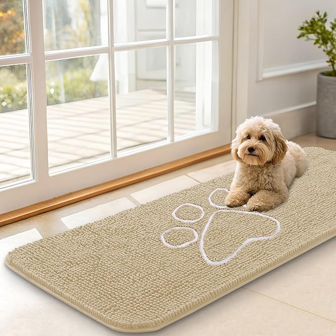 OLANLY Dog Door Mat for Muddy Paws 47x17, Paw Print Design, Absorbs Moisture by OLANLY