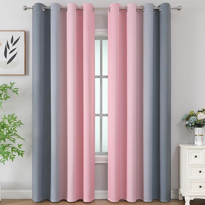 Estelar Textiler Pink and Grey Ombre Blackout Curtains 90 Inches Long 2 Panels - Image 2