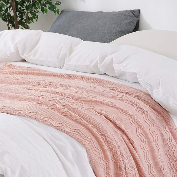 BOURINA Pink Throw Blanket 60x80 Inches Throw Textured Solid Soft Sofa Throw - Image 3