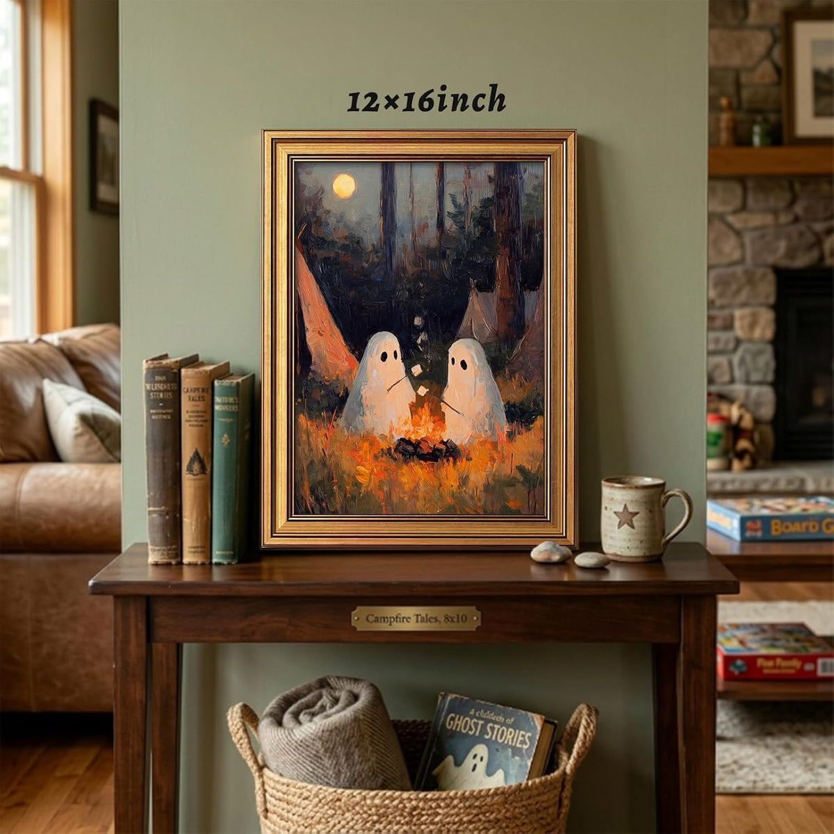 Vintage Gold Framed Halloween Wall Art, Cute Ghosts Pictures Wall Decor