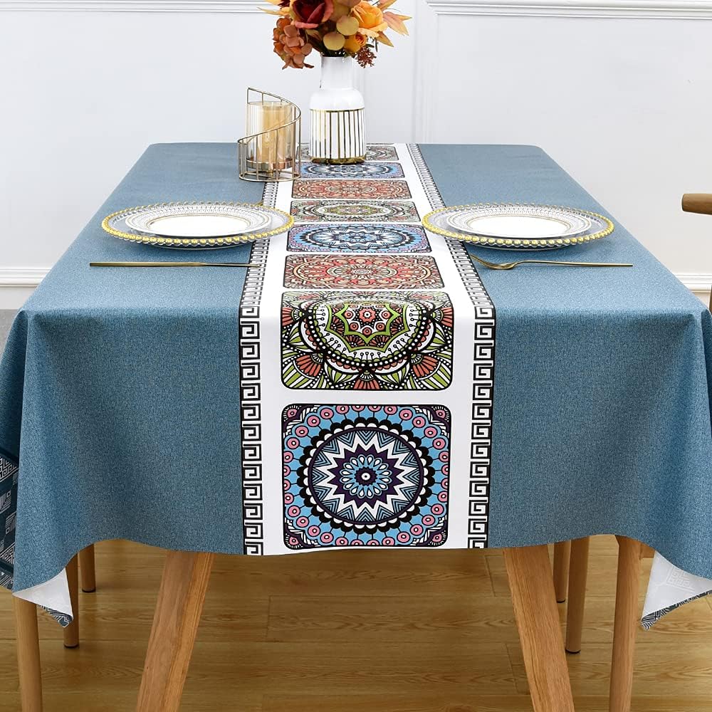 Zobesta Blue Vinyl Tablecloths for Rectangle Tables 55x86 Outdoor PVC