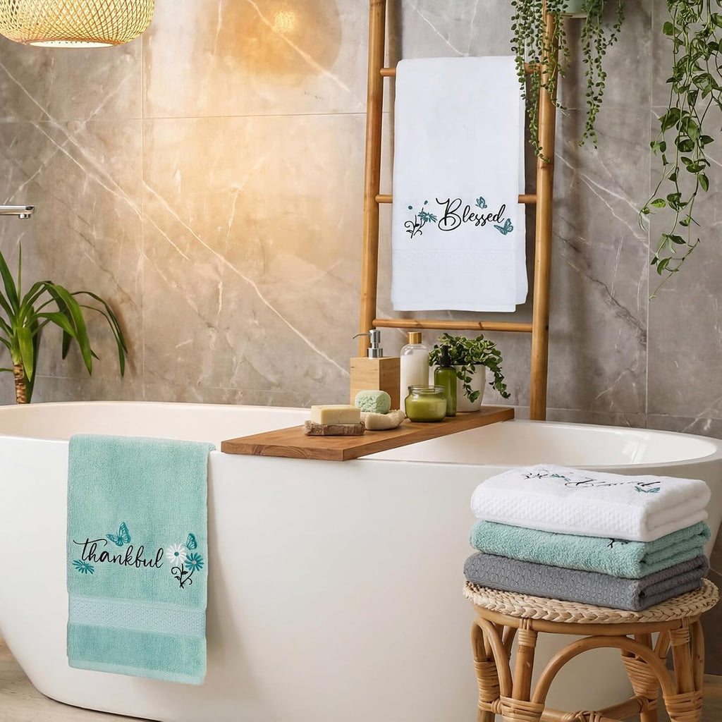 Decorative Hand Towels for Bathroom, Blessed Embroidered 3 Pack