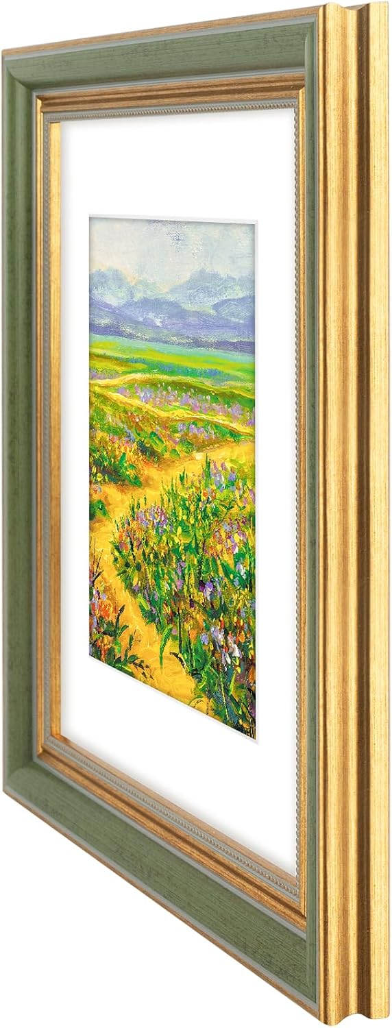 Golden State Art,9x12 Ornate Picture Frame Holds 6x8 Photo,Green Gold
