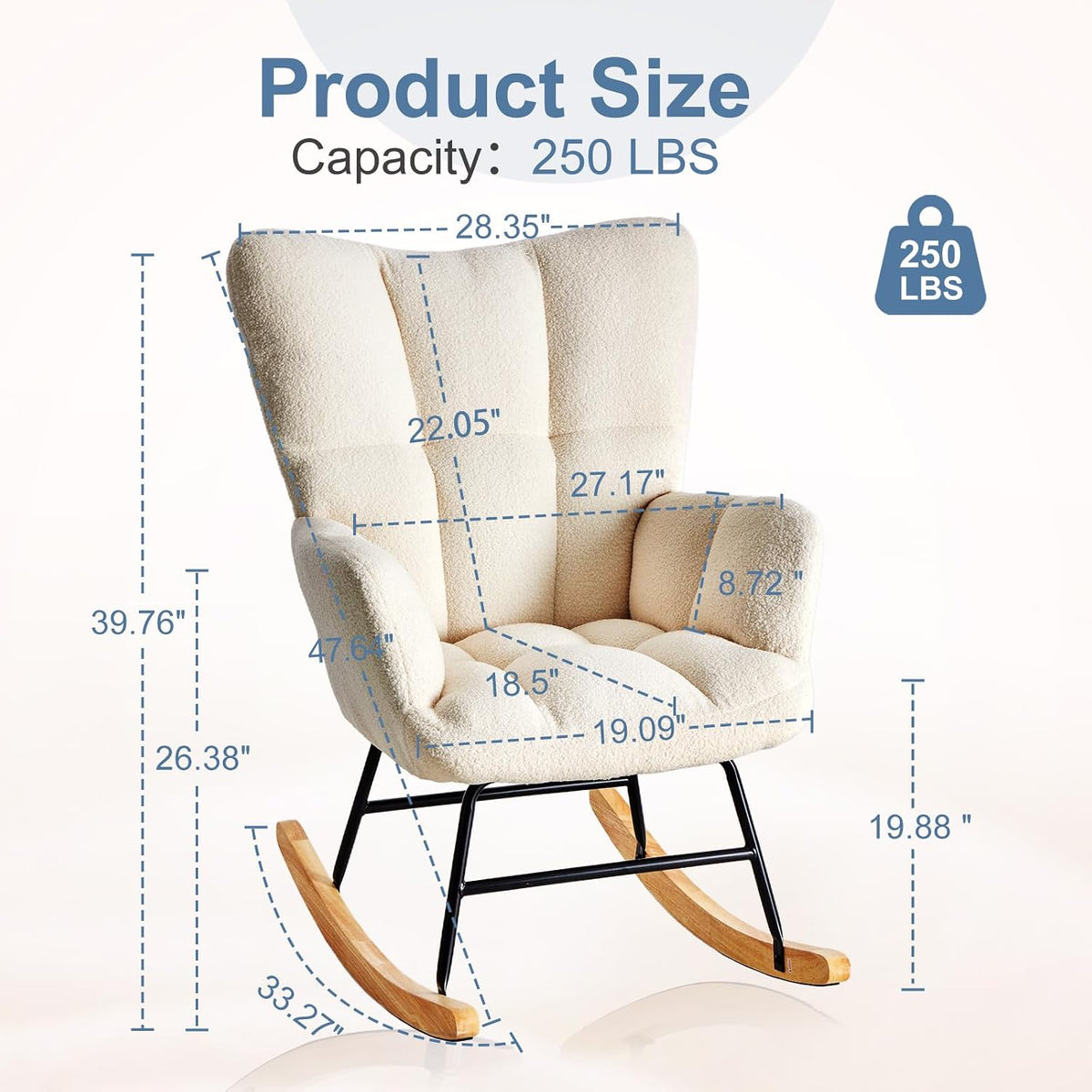 DUMOS Nursery Rocking Chair Teddy Upholstered, Comfy Glider Rocker, Beige