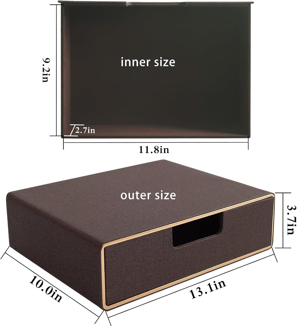 Stackable Organizer Drawer Classic Brown Pu Leather Handmade,Organize Home Office Desk Accessories and Sort Letter-Size Paper/a4 Document,Desk Caddy with Drawers Storage Box,13.1x10x3.7inches