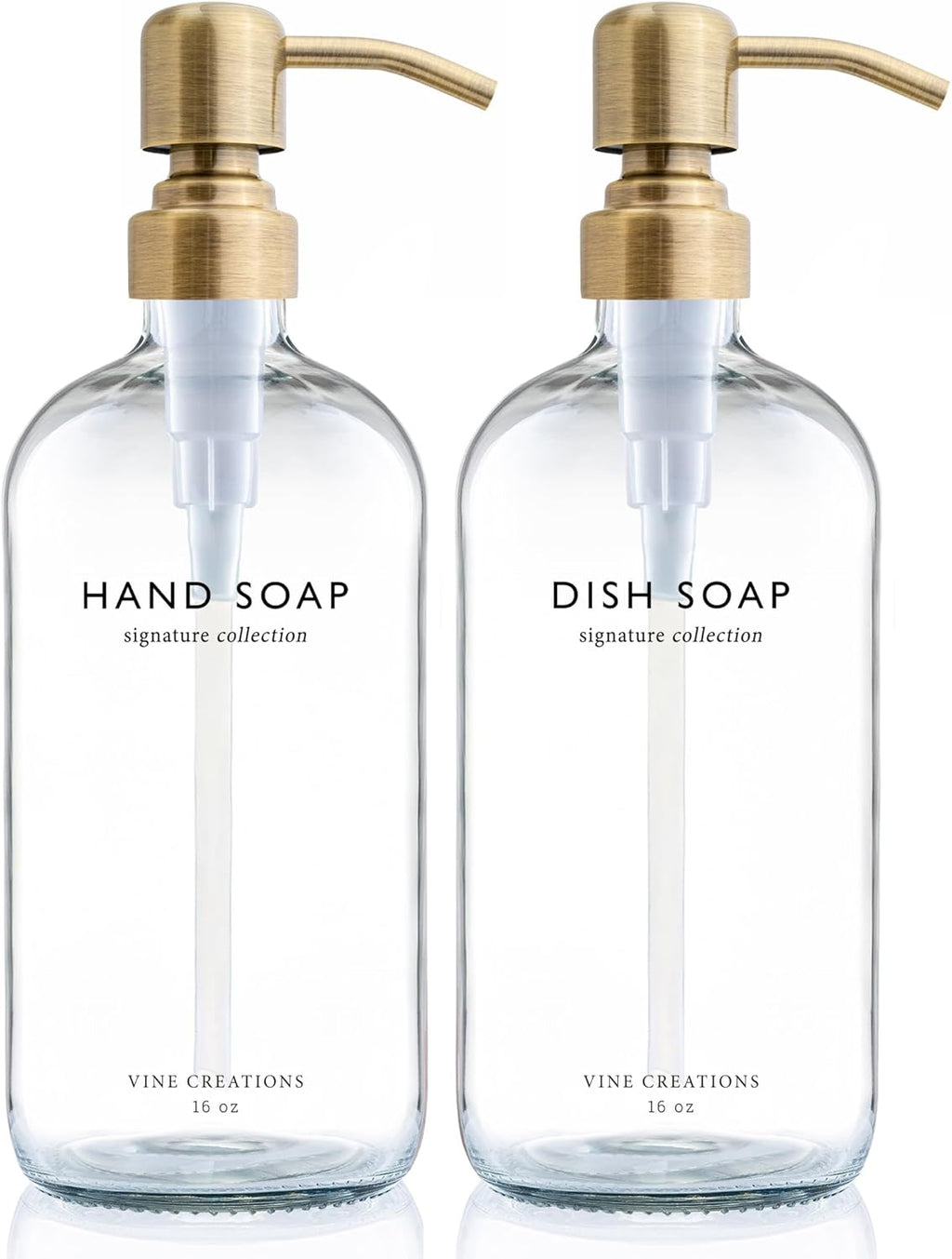 Vine Creations Amber Glass Soap Dispenser Set, Dish Soap and Hand Soap Dispenser Set with Stainless Steel Pump, 16 oz Glass Dispensers for Kitchen or Bathroom Decor (Amber Bottle/Matte Black Pump)