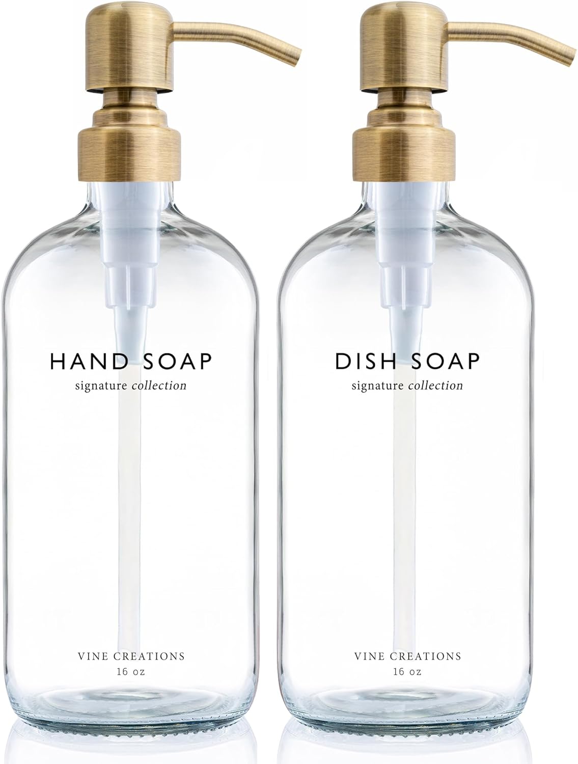 Vine Creations Amber Glass Soap Dispenser Set, Dish Soap and Hand Soap Dispenser Set with Stainless Steel Pump, 16 oz Glass Dispensers for Kitchen or Bathroom Decor (Amber Bottle/Matte Black Pump)