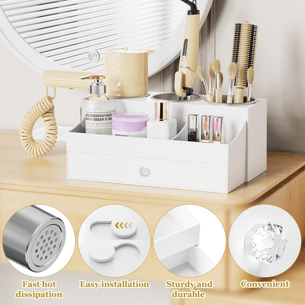 White Hot Hair Styling Tool Organizer with Drawer & 3 Cooling Cups