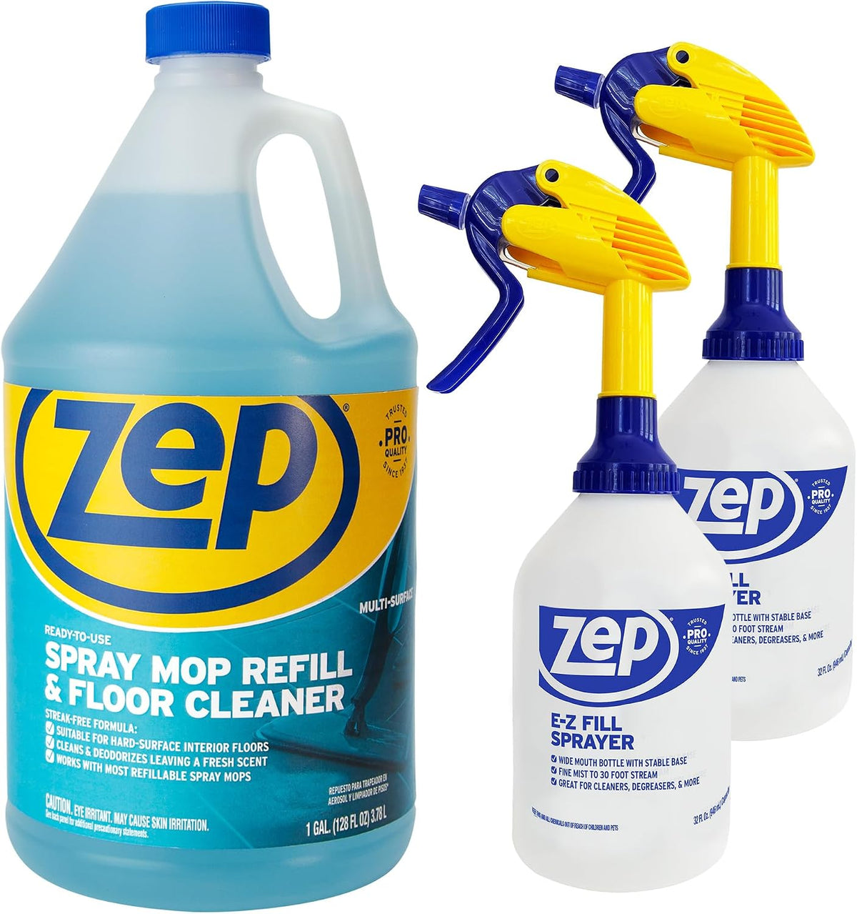 Zep Spray Mop Refill & Floor Cleaner – Streak-Free Shine for Hard Floors – 1 Gallon E-Z Fill Sprayer 2-Pack – Bundle