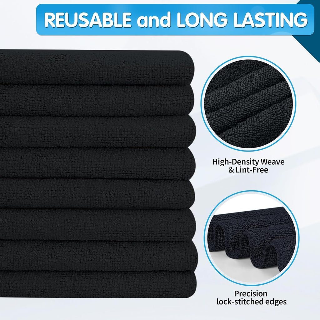 FIXSMITH Black Microfiber Cleaning Cloth -Pack of 24, Highly Absorbent Cleaning Rags, 16"X12" All Purpose Cleaning Towels for Housekeeping, Kitchen, Car, Lint Free and Reusable Microfiber Towels