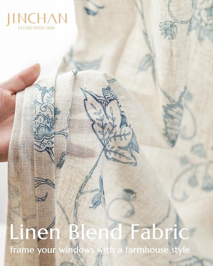jinchan Linen Curtains Floral Curtains 63 Inch Length - Image 3