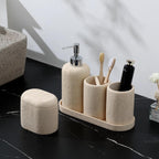 Bathroom Accessories Set, 5PCS, Travertine Stone Look, Yellow