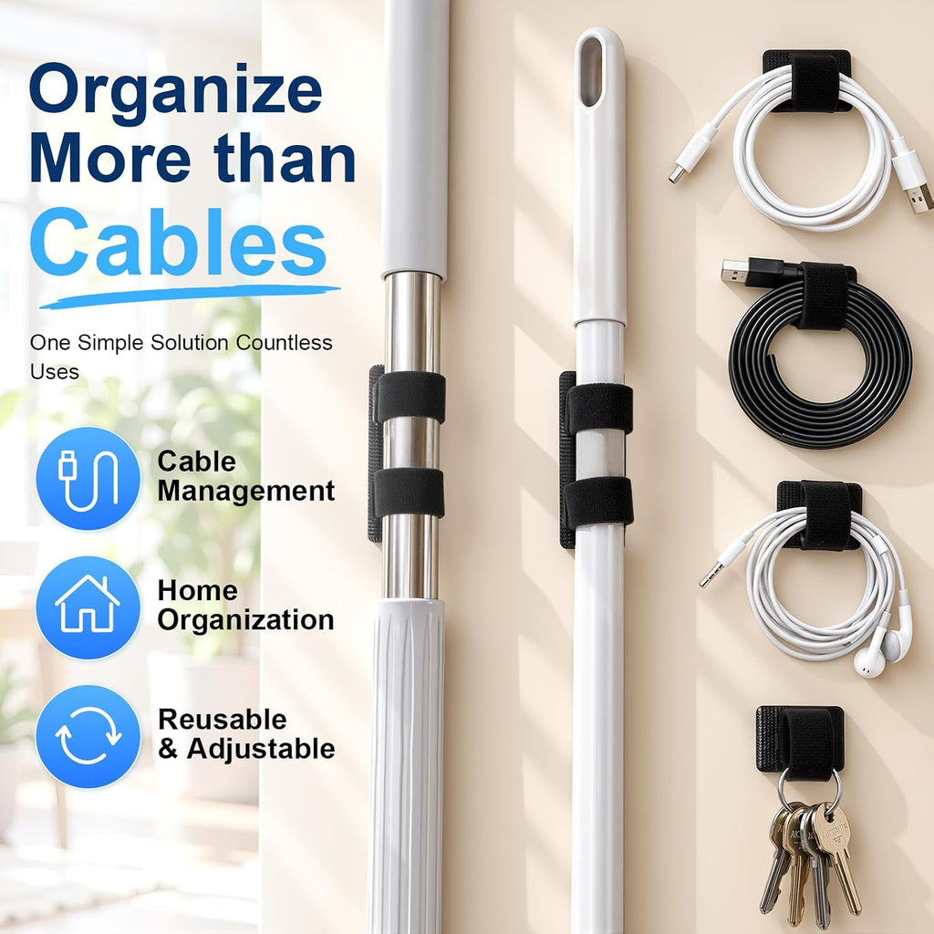50PCS Velcro Cable Ties,Adhseive Cord Holder for Desk,Resuable Cable Clips