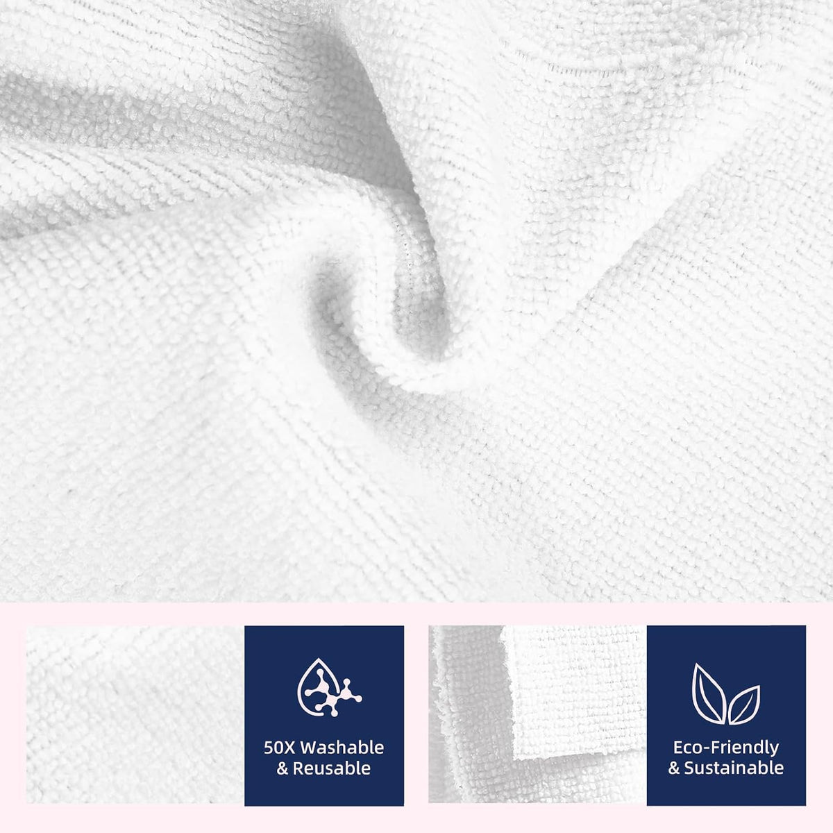 & PLUSH Microfiber Cleaning Cloth Roll - 50 Pack, Tear Away Microfiber Towels, 12" x 12", Reusable, Washable, Streak Free, Ultra Absorbent Dish Rags for Car, Home, Garage or Shop (White)