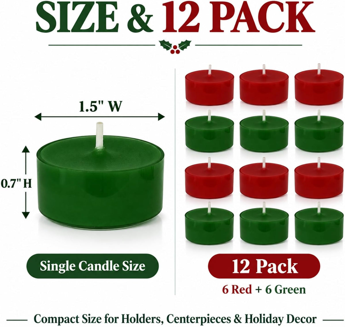 Festive Cedar & Apple Scented Tealight Candles, 12 Pack Red Green Colored Holiday Tea Lights with Clear Cups | Long-Lasting for Seasonal Home Decor,T01-12S-RDCDAL