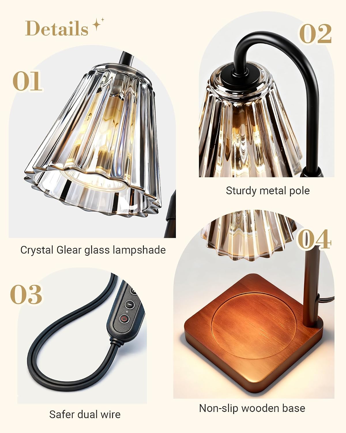 Marycele Vintage Candle Warmer Lamp with Timer Dimmer, Adjustable Height