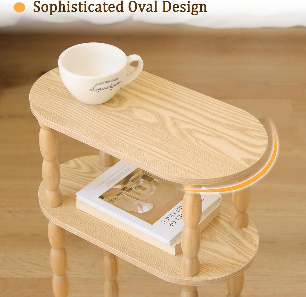 MaxSmeo Narrow End Table, Small Narrow 3-Tier Side Table for Small Spaces