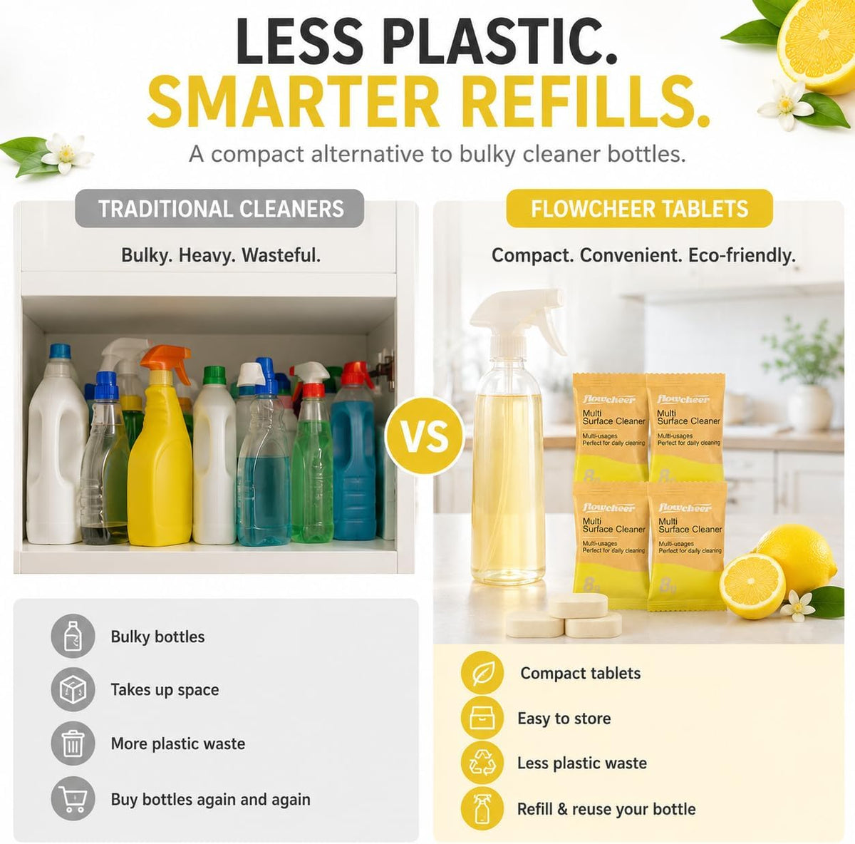 flowcheer Multi Surface Cleaner Refills -12 Pack(Lemon)
