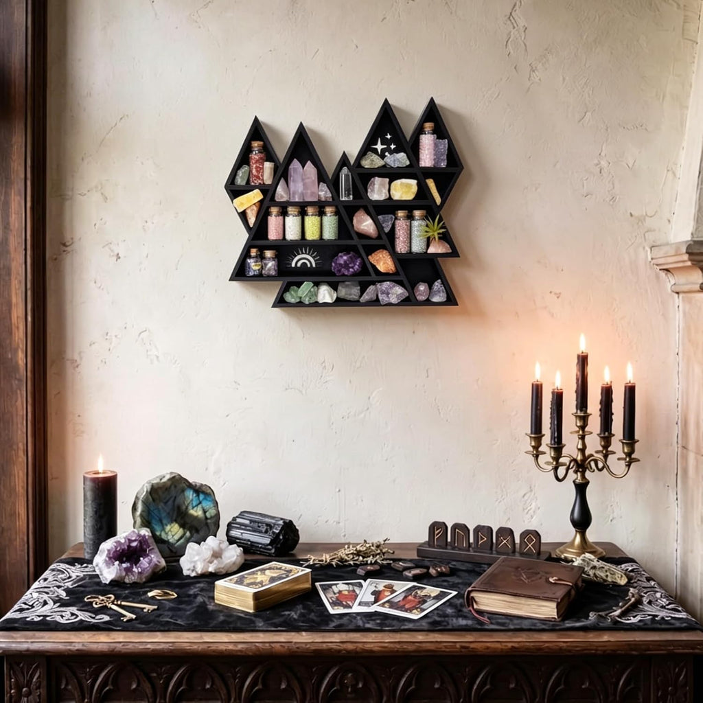 Triangle Mountain Crystal Shelf Display, Trinket Shelf, Rock Display Case