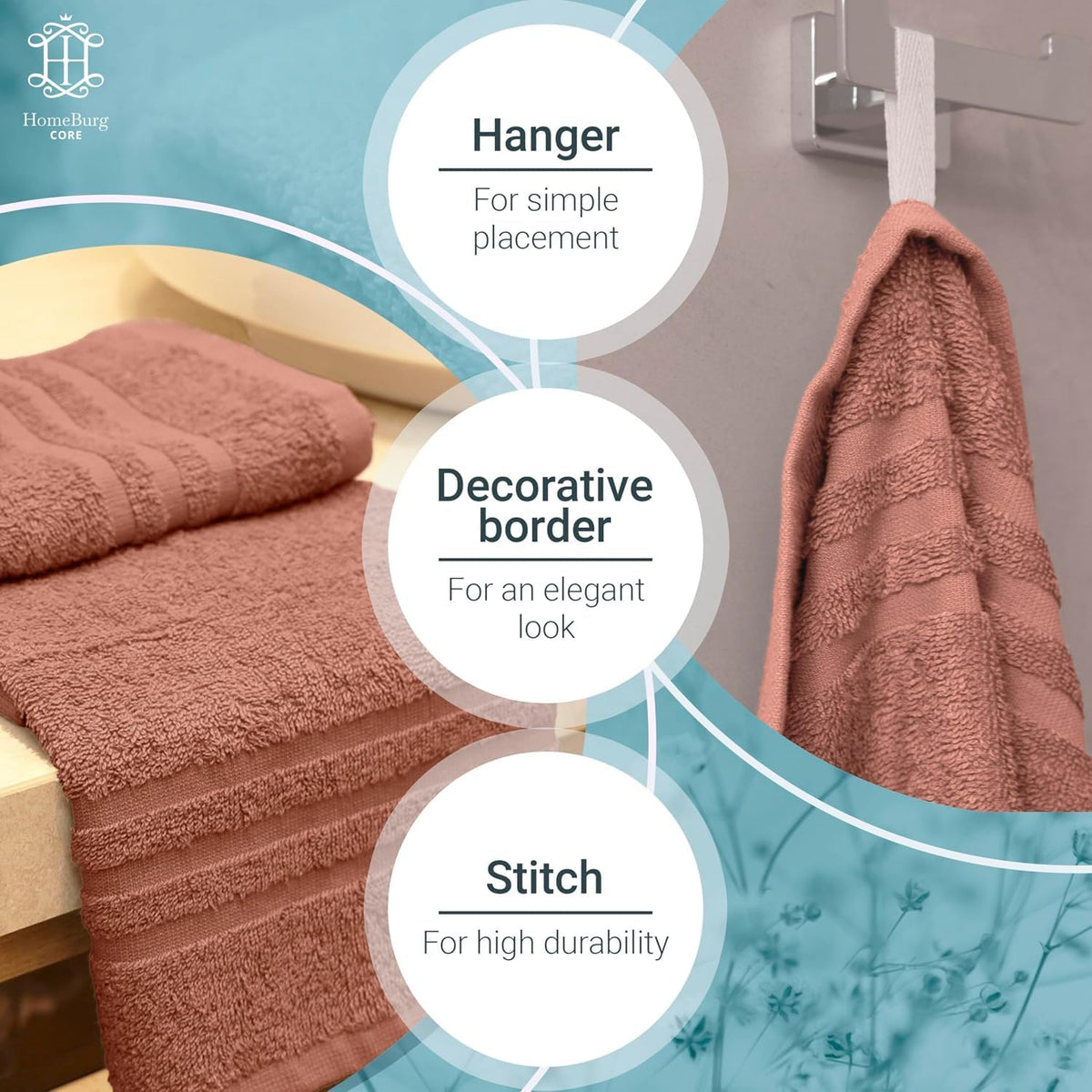 CORE 8-Piece Cotton Towel Set for Bathroom | Value Pack, Soft, Absorbent, Lightweight, Minimalist — 2 Bath Towels (27x54 in), 2 Hand Towels (16x24 in) & 4 Washcloths (12x12 in), Dune Red