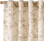 Lazzzy Taupe Floral Linen Curtains 96 Inch Farmhouse Back Tab Drapes by Lazzzy