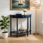 Decor Therapy Truro Half Round Console Table, Traditional Entryway Table with Drawer and Lower Shelf, Classic Hall or Sofa Table for Foyer, Living Room, Navy