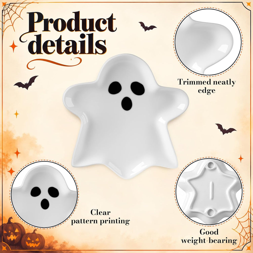 Frienda 6 Pcs Halloween Ghost Ceramic Plates Serving Dishes Dinnerware Set