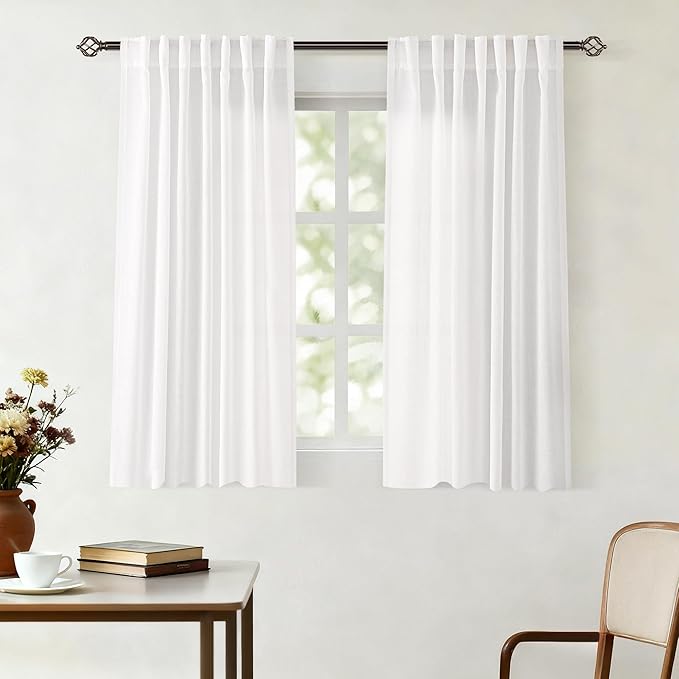 White Linen Curtains 54 inch Long 2 Panel Set by Jolilight