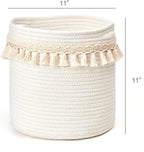 Mkono Macrame Cotton Rope Basket, Small Boho Nursery Decor, 11"x11", Ivory