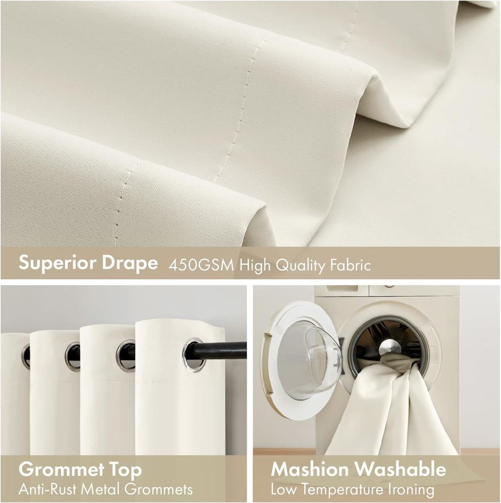 MIULEE Beige White 100% Blackout Curtains for Bedroom 40x63 Inch Long