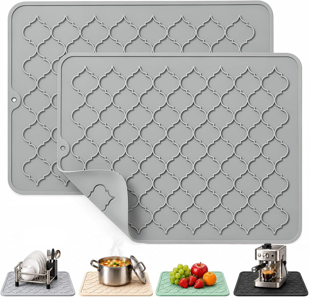 CAKETIME 2 Pack Silicone Dish Drying Mat for Kitchen Counter Shower Caddy Rack Placemats Trivets Coffee Bar Accessories Waterproof Under Sink Utensil Holder Essentials New Home Decor Must Haves 2026