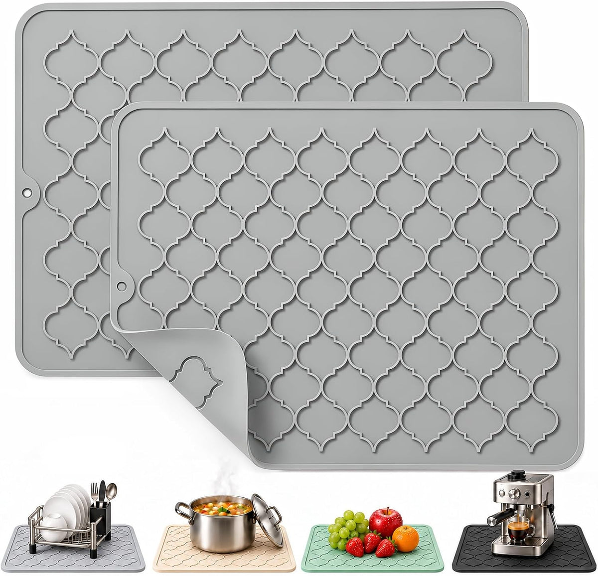 CAKETIME 2 Pack Silicone Dish Drying Mat for Kitchen Counter Shower Caddy Rack Placemats Trivets Coffee Bar Accessories Waterproof Under Sink Utensil Holder Essentials New Home Decor Must Haves 2026
