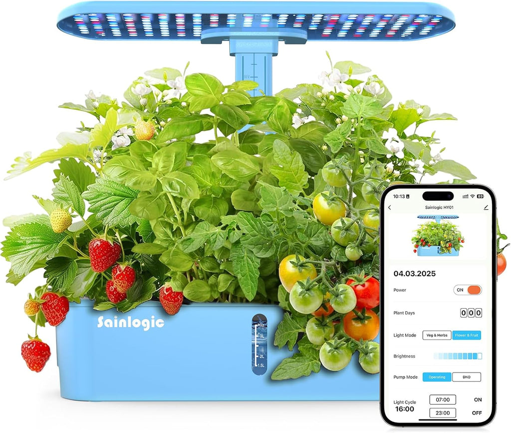 Sainlogic Hydroponics Growing System, 12-Pod Indoor Herb Garden with 24W LED Grow Light, WiFi App Control, Adjustable Height, Quiet Pump & Auto Timer for Herbs and Vegetables